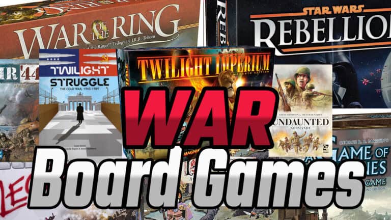 A collage of the best war board games, including War of the Ring, Twilight Struggle, Twilight Imperium, and Star Wars Rebellion. "WAR Board Games" stands boldly in the foreground—perfect to play in 2024.